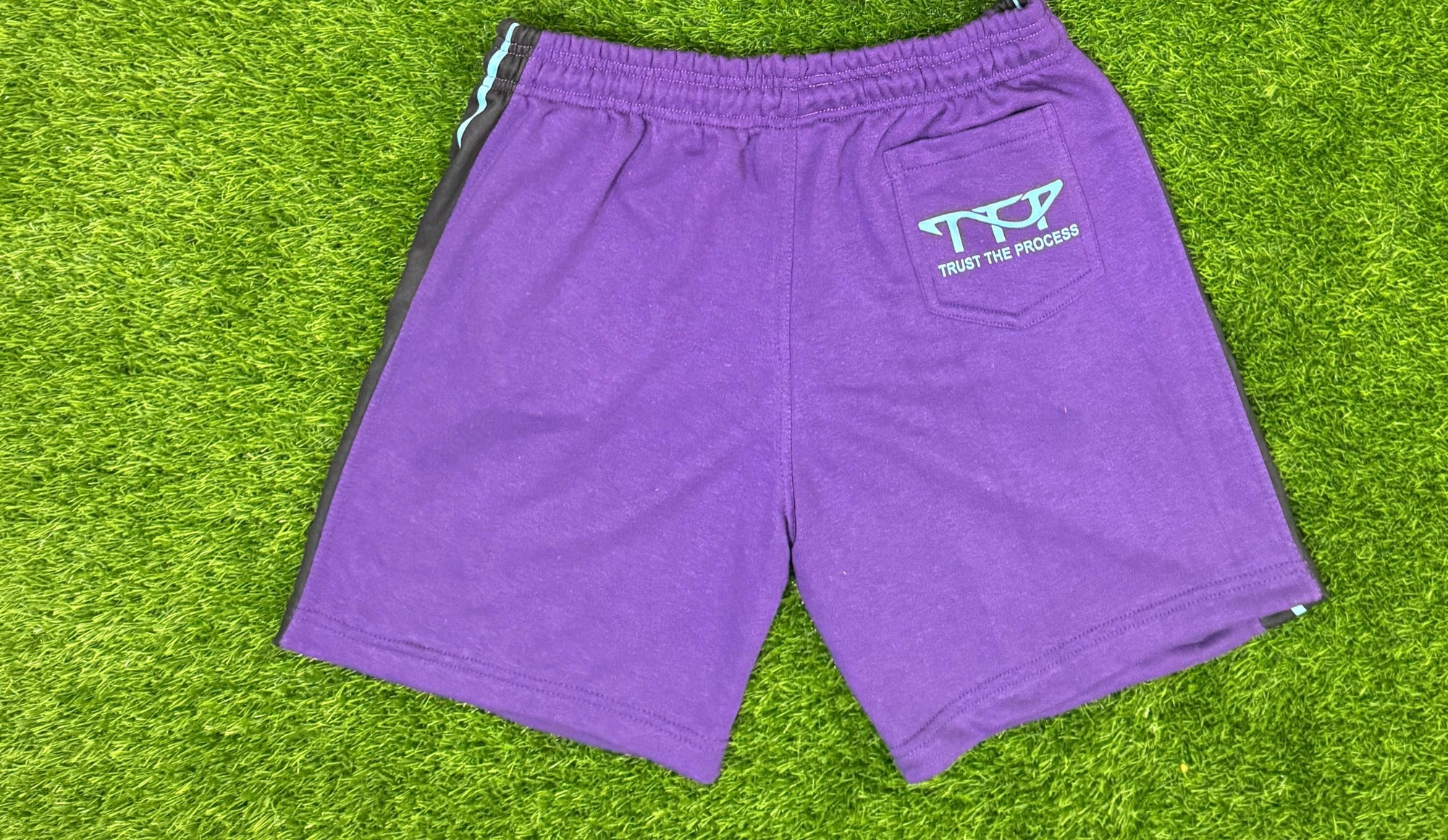 Purple, Black, And Aqua Blue TTP Shorts 100% Cotton