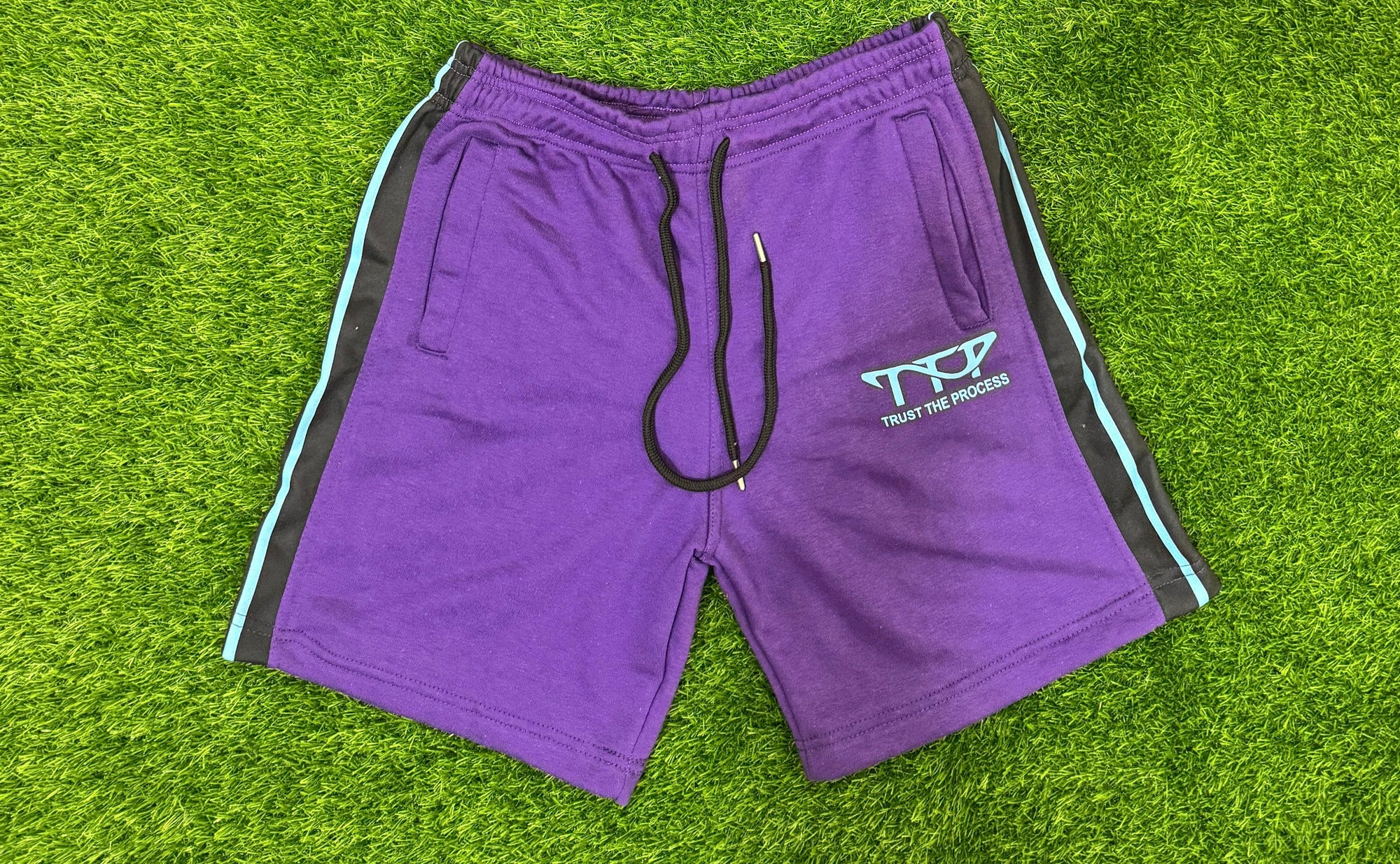 Purple, Black, And Aqua Blue TTP Shorts 100% Cotton